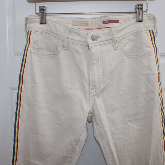 Pilcro Jeans Size 27 Rainbow Mid-Rise Slim Boyfriend Jeans Cream - Picture 2 of 4